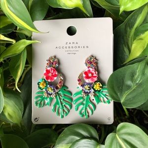 NEW Zara Tropical Leaf Statement Earrings